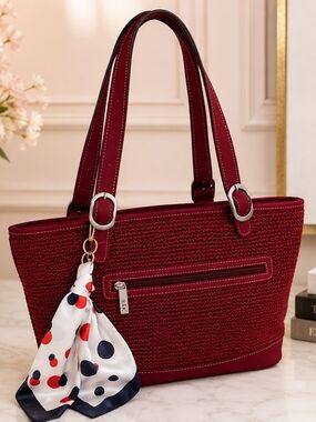 ✨️🧣The Sak Burgundy Tote Bag with Scarf Charm